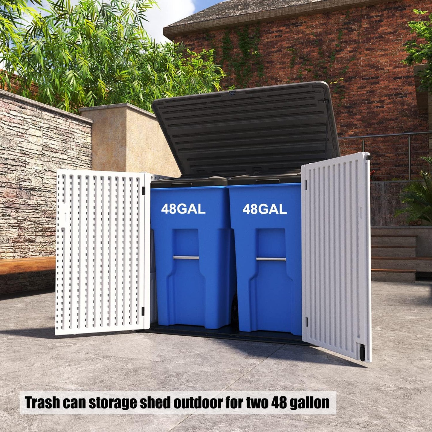 Resin Outdoor Storage Shed, 38 cu.ft Outdoor Storage Box Waterproof for Garden Tools, Patio Furniture, Trash Cans, Garage Storage, Customized Shelves & Lockable (Off White)