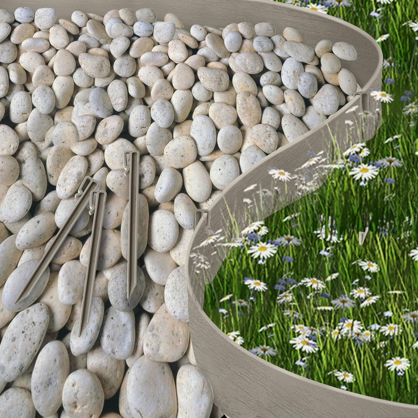 Landscape Edging Kit, Include 4 Inch High 40 Feet Length Terrace Board, 20 Durable Spikes, Edging Pruning Shear, Rubber Mallet Hammer, Gray