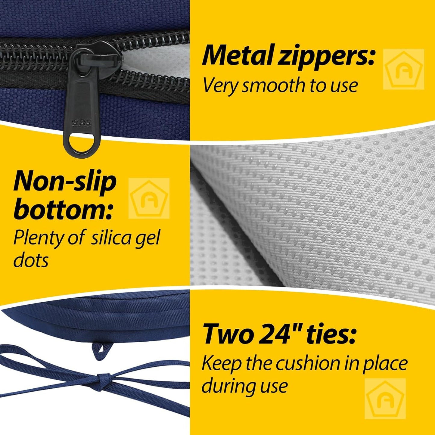 AAAAAcessories Outdoor Seat Cushions for Chairs, Waterproof, Fade-Resistant Patio Furniture Replacement Cushions, 15" x 15" x 2", Set of 2, Navy Blue