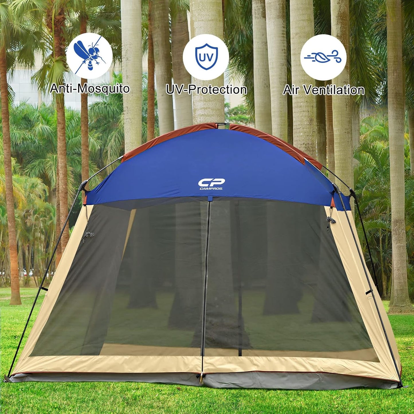 CAMPROS CP Screen House Room with 1 Side Wind/Sun Panel Canopy Tent Camping Tent Screen Shelter Gazebos for Patios Outdoor Camping Activities, 12'X12'X92in(H) - Blue
