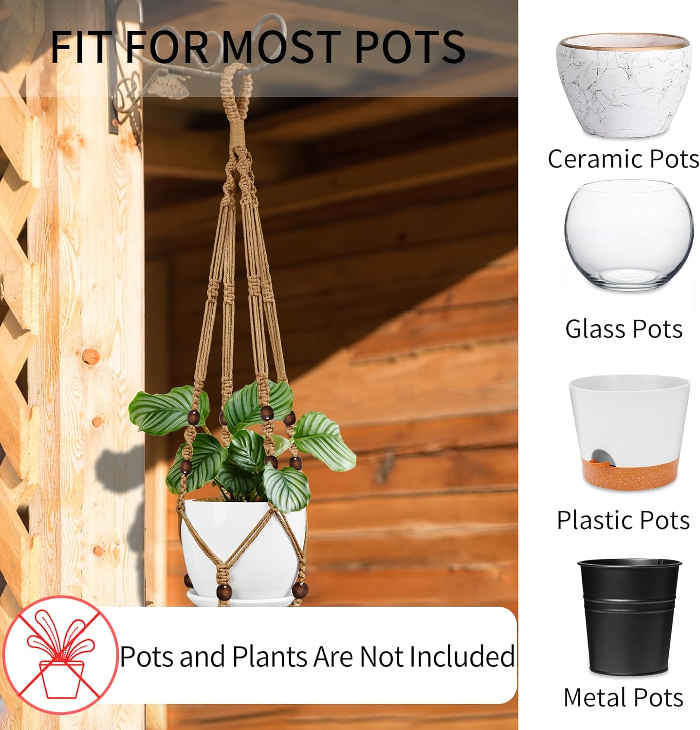 3 Pack Macrame Plant Hanger - 35"/29"/23" Different Sizes, Hanging Planter Basket Flower Pot Holder for Indoor Outdoor, Boho Home Decor, Brown (POTS NOT Included)
