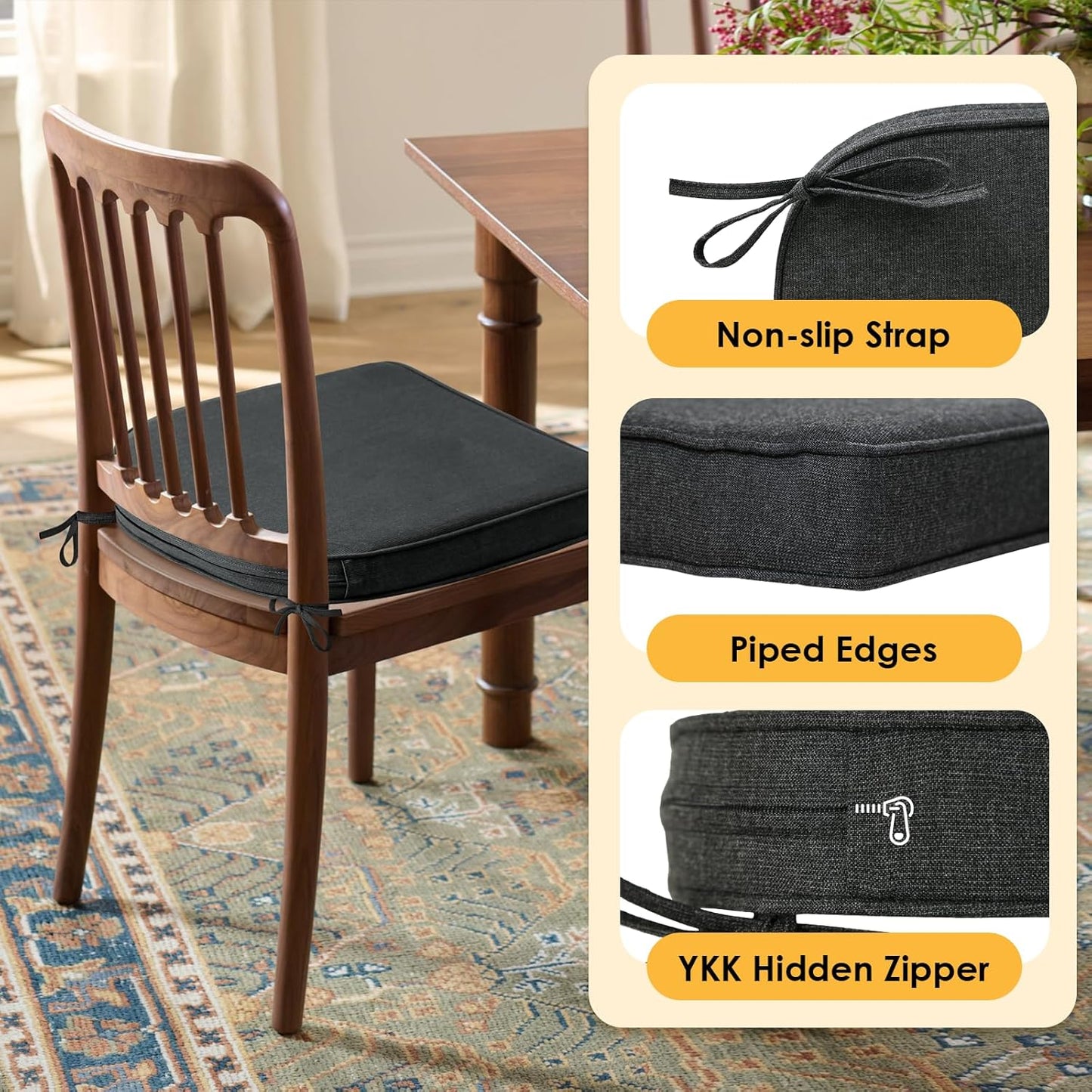 Outdoor Sunbrella Round Corner Seat Cushion, 17"x16"x2", Set of 4, Non Slip Seat Cushion Pads with Removable Cover for Patio Furniture, Garden Yard Lawn, Spectrum Carbon