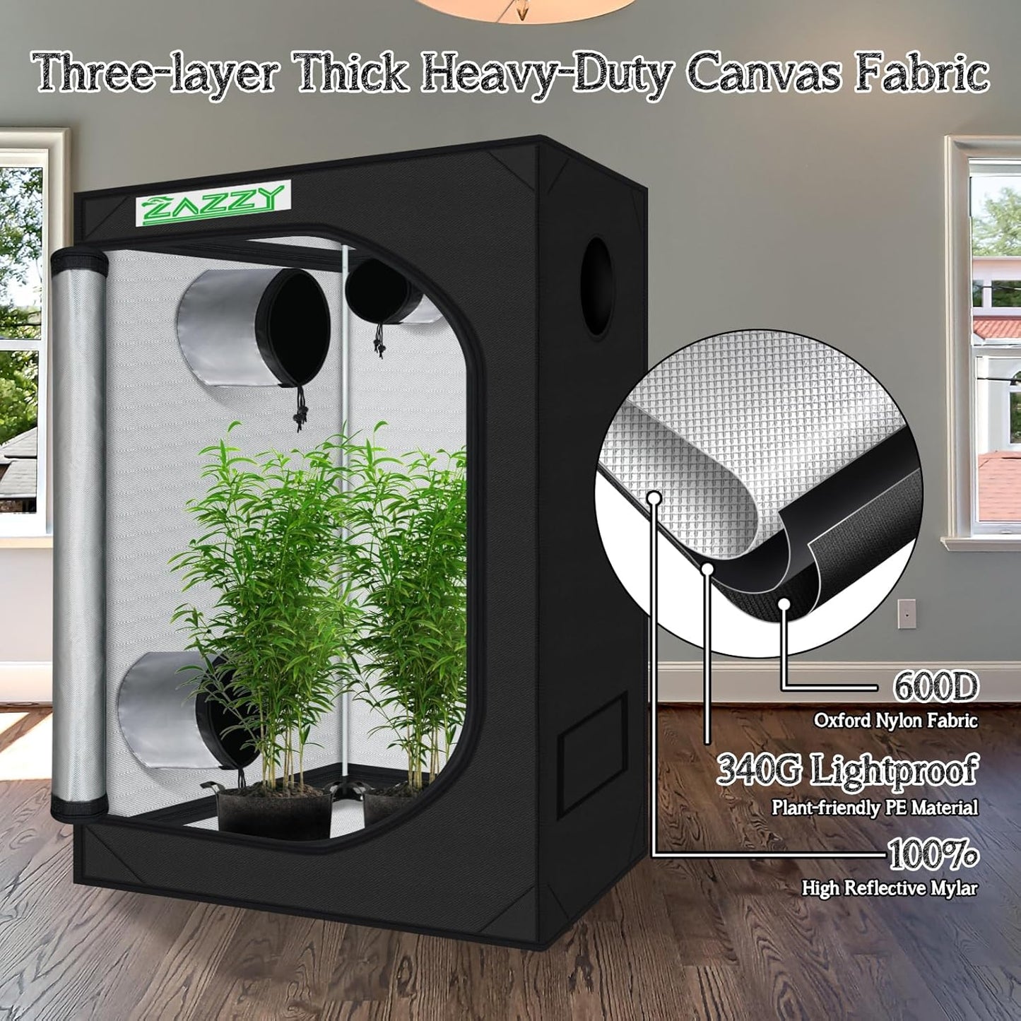 zazzy Tent for Plants Indoor, 48"x24"x60" Grow Tents Plant Tent 600D Mylar Reflective Grow Tent for Hydroponics Indoor Growing 4x2