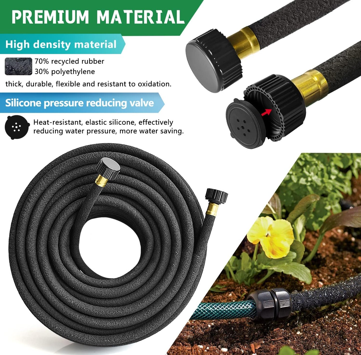 4-Pack Soaker Hose for Garden 10 Ft, Short Soaker Hoses 40 Ft, Rubber Garden Hose for Watering, Heavy Duty Drip Irrigation Hoses System (10 feet 4-Pack)