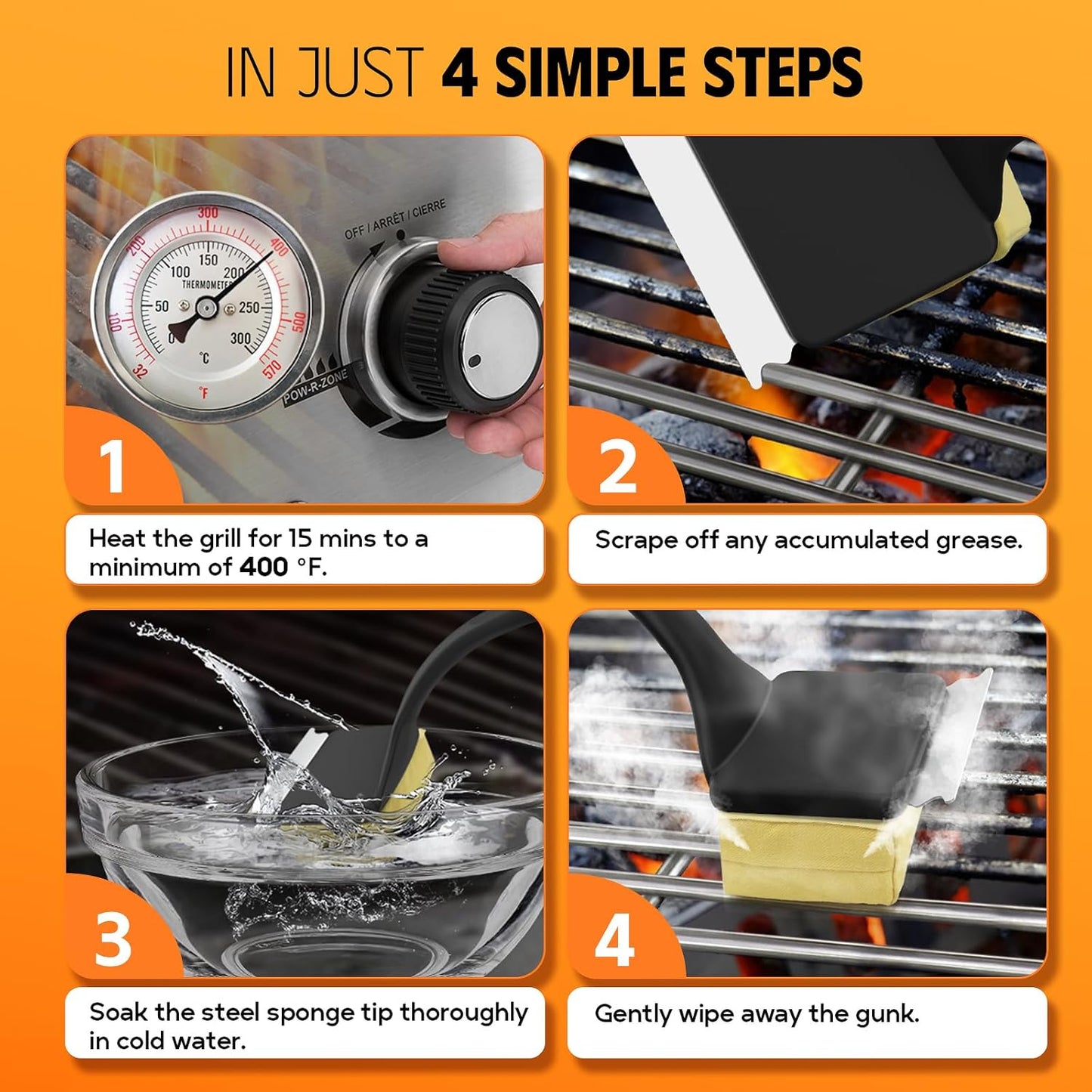 MEKER 3 PCS Grill Replacement Head, Yellow (NO Grill Brush)