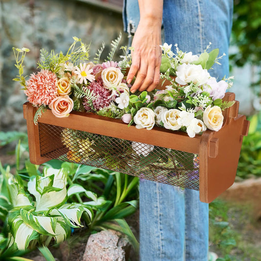 Garden Harvest Basket Mesh Storage with Handle Versatile Gardening Fruits Vegetables Gathering Basket Garden Supply Gardener Gift Spring for Washing Holding(Brown,13.4in)