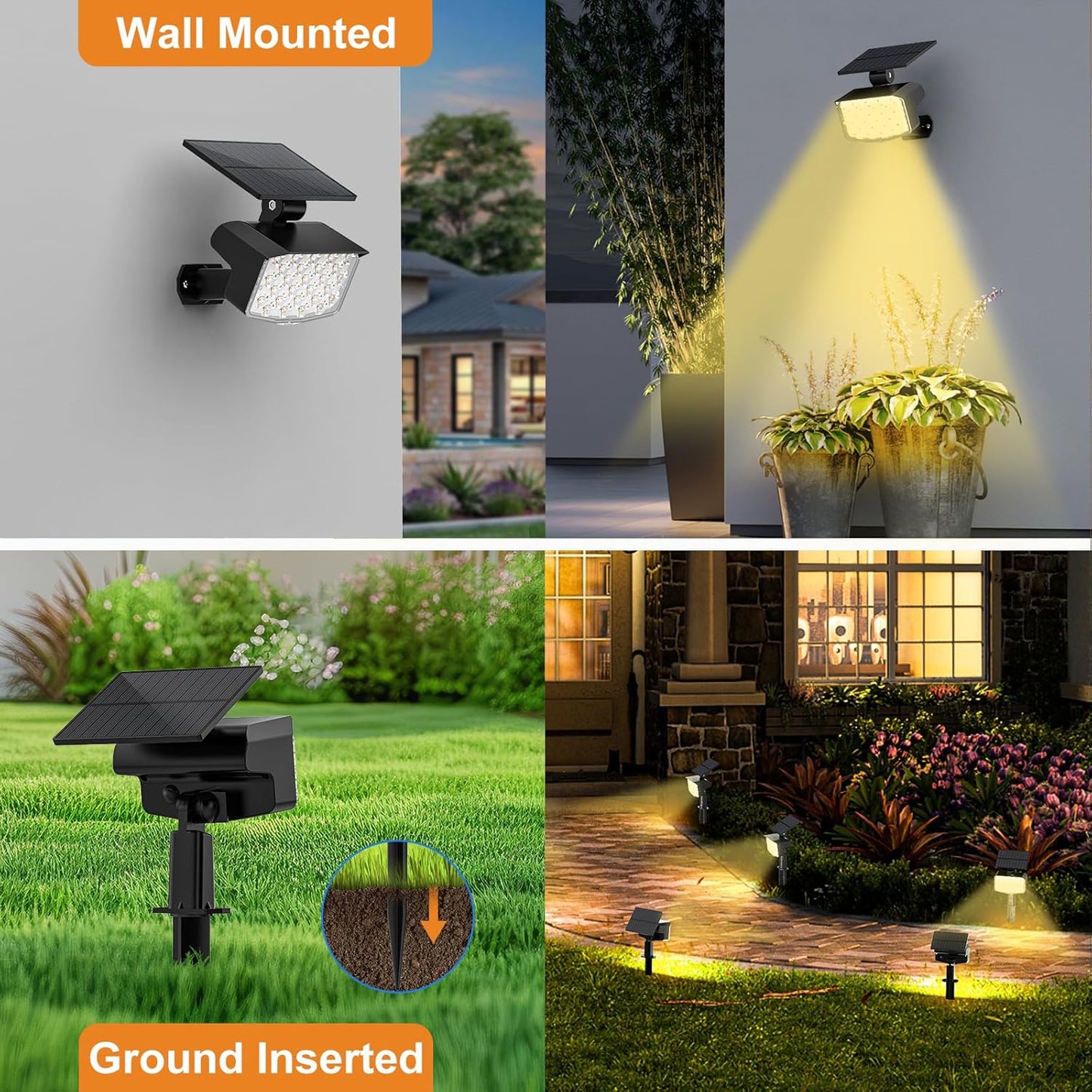 WELALO Solar Spot Lights Outdoor, [6 Pack/3 Modes] Solar Landscape Spotlights, Adjustable Solar Powered Security Lights, IP65 Waterproof Wall Lights for Walkway, Yard, Garden, Driveway (Warm White)