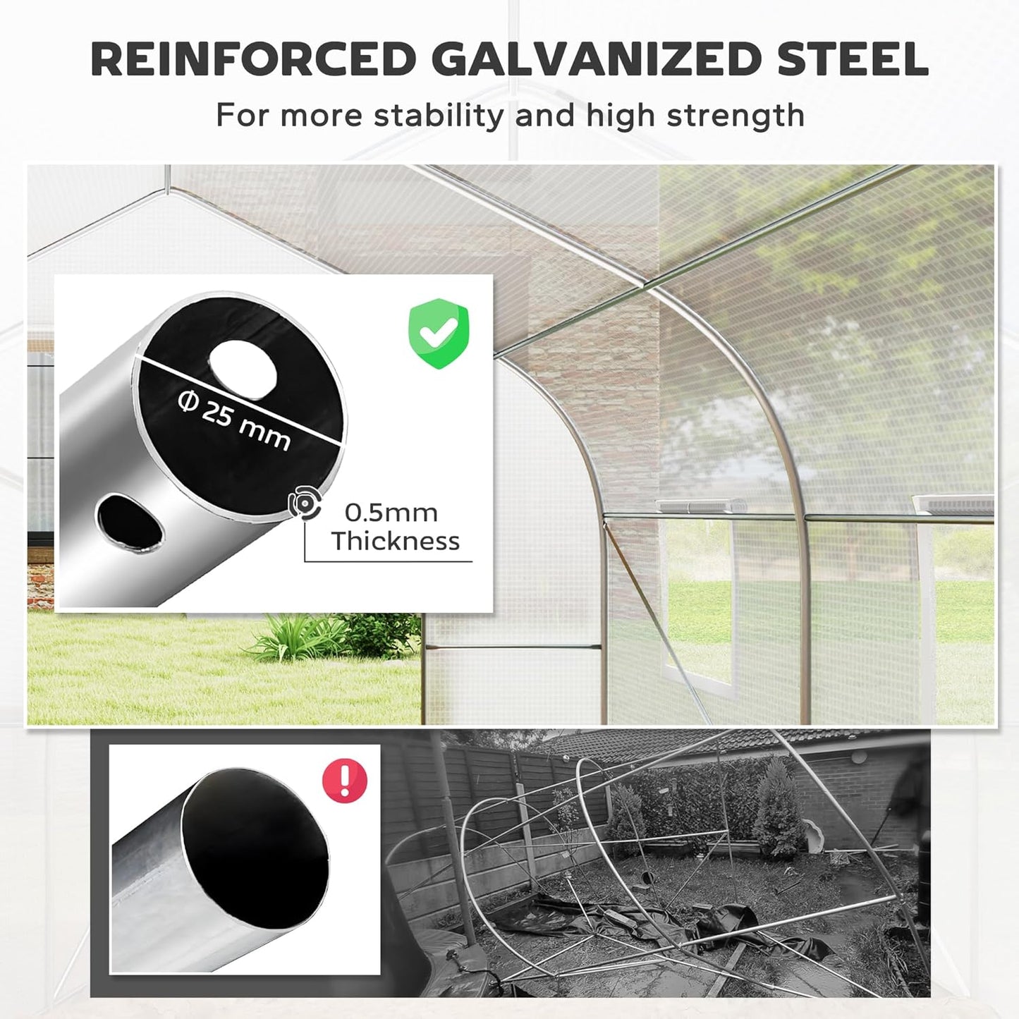 Outsunny 20' x 10' x 7' Outdoor Walk-in Greenhouse, Tunnel Green House with Roll-up Windows, Zippered Door, PE Cover, Heavy Duty Steel Frame, White