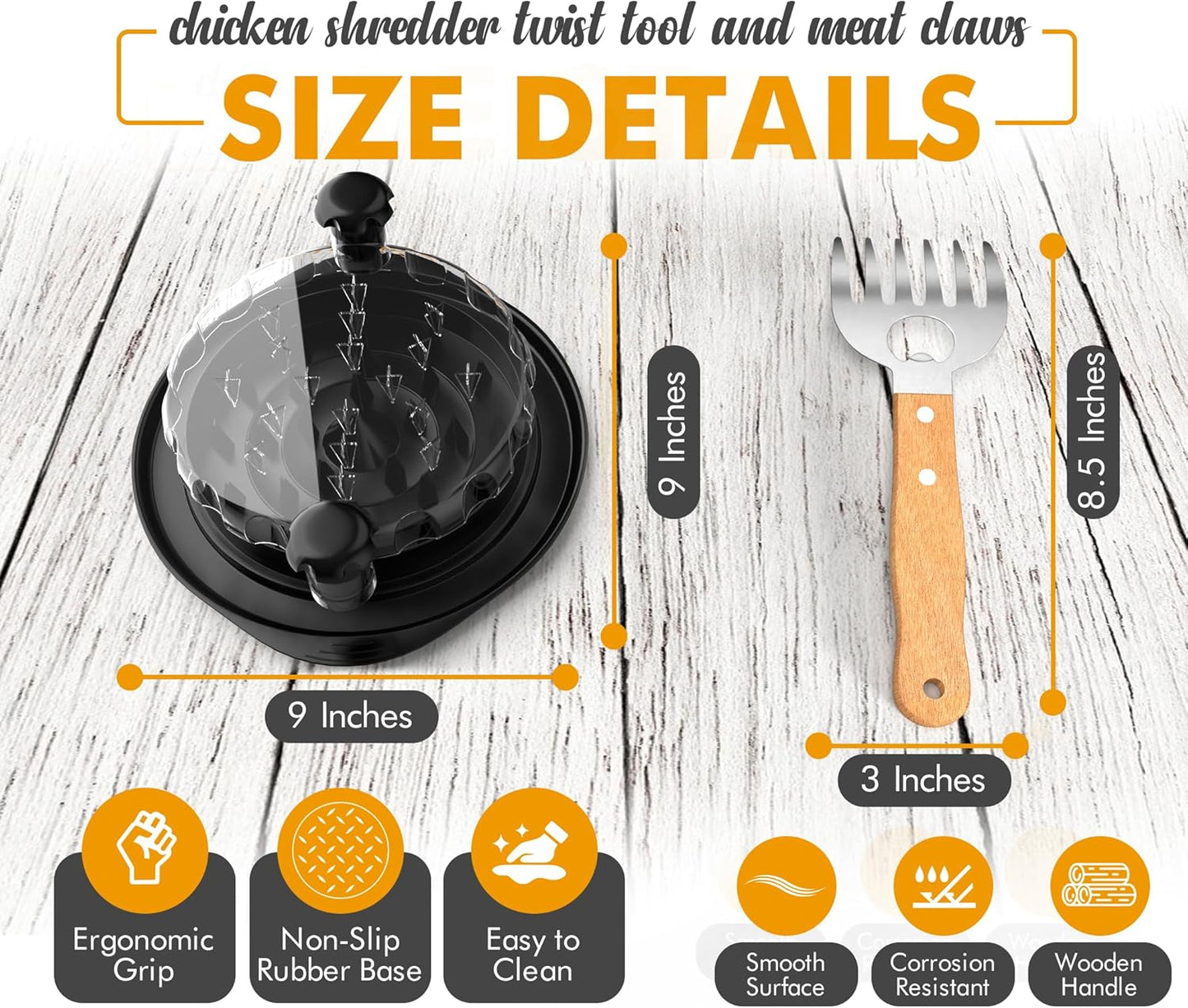 Chicken Shredder Tool Twist Plus Meat Claws and Cleaning Brush - Kitchen Essentials - Meal Prep Tools - Pulled Pork Shredder - Meat Shredder Tool Twist - Kitchen and Barbecue Gifts