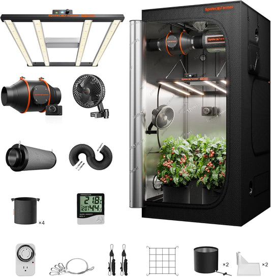 Spider Farmer Grow Tent Kit Complete 3x3x6ft G3000 Bar Style LED Grow Light Full Spectrum Ventilation System 36"x36"x70" Indoor Grow 1680D Canvas Tent 4" Inline Fan Carbon Filter & 6'' Clip Fan
