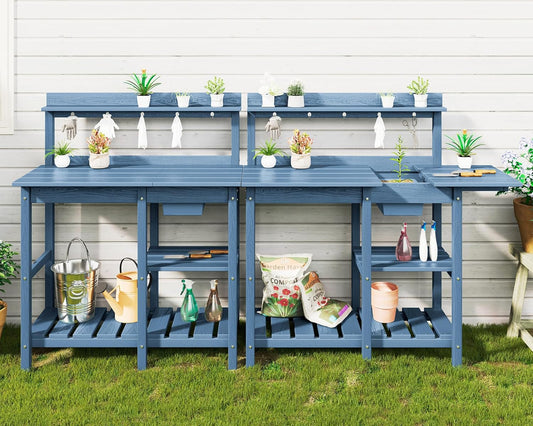 SERWALL Potting Table Set of 2 for Outside All Weather Use- Blue
