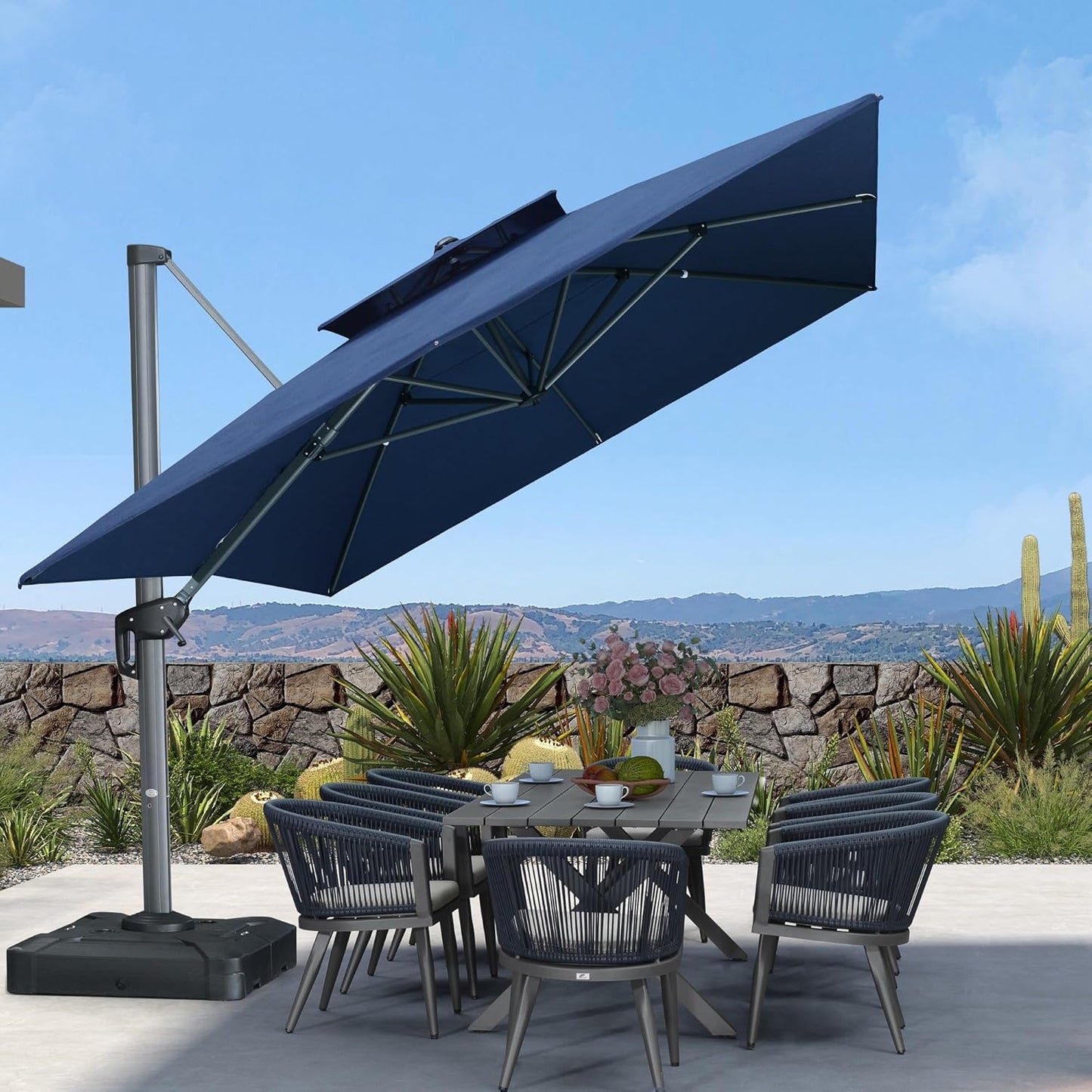 PURPLE LEAF Cantilever Umbrella Outdoor 10' X 13' Double Top Large Rectangle Heavy Duty 360° Rotation Offset Sun Shade Umbrella for Garden Patio Deck Pool Backyard Spectrum Indigo