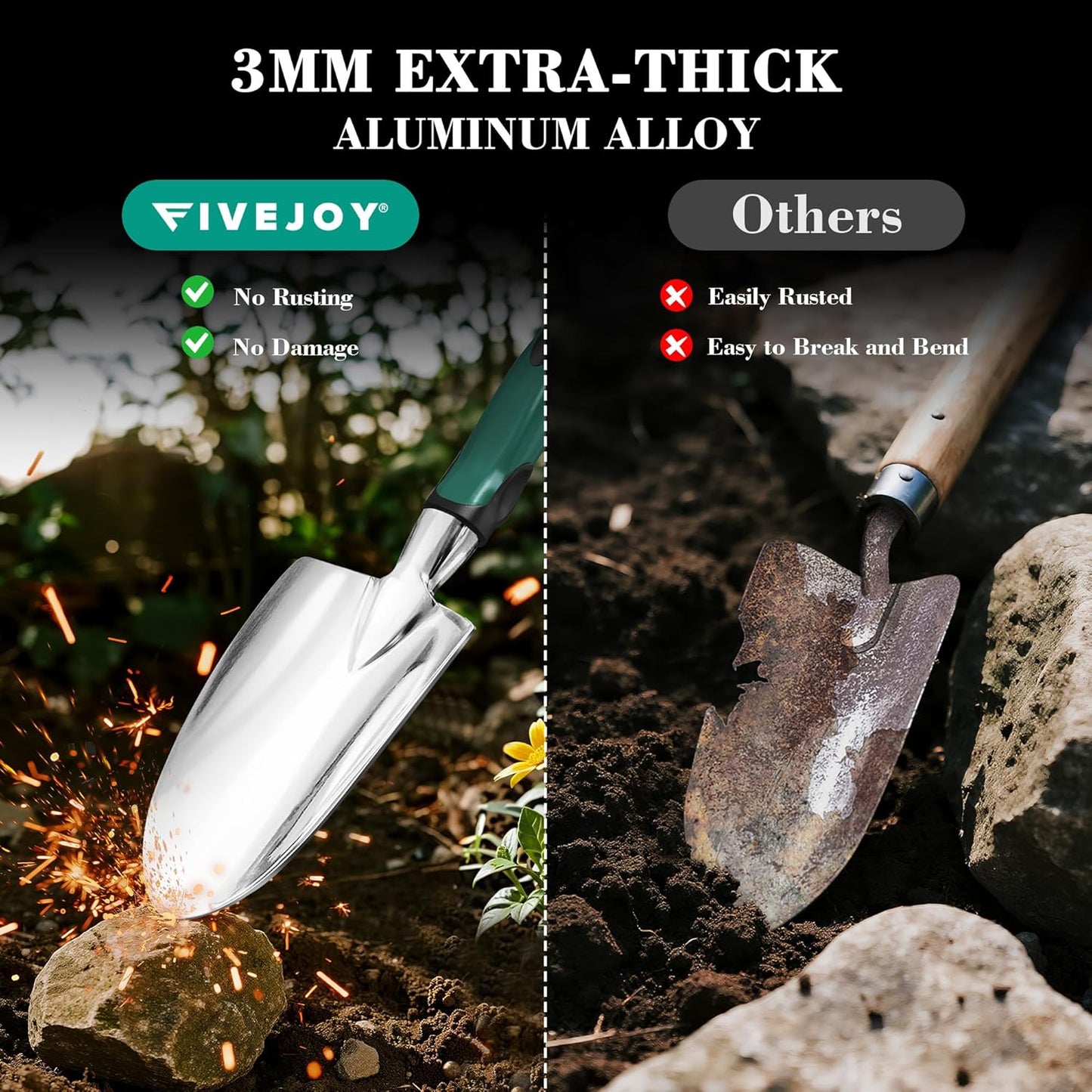 FiveJoy Garden Tool Set, 11 PCS Aluminum Gardening Hand Tools with Tote Bag, Ergonomic Handle, Gift for Women, Men, Mom, Dad, Garden Starter Kit