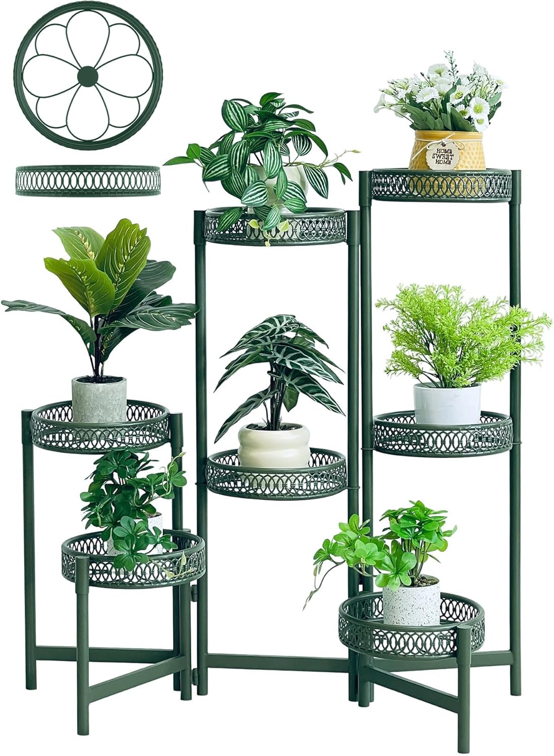 7 Tier Metal Corner Plant Stand Indoor Outdoor, Folding Tall Plant Rack, Heavy Duty Wrought Iron Flower Pot Stand, Planter Display Rack for Living Room Balcony Garden Patio - GreenFlower