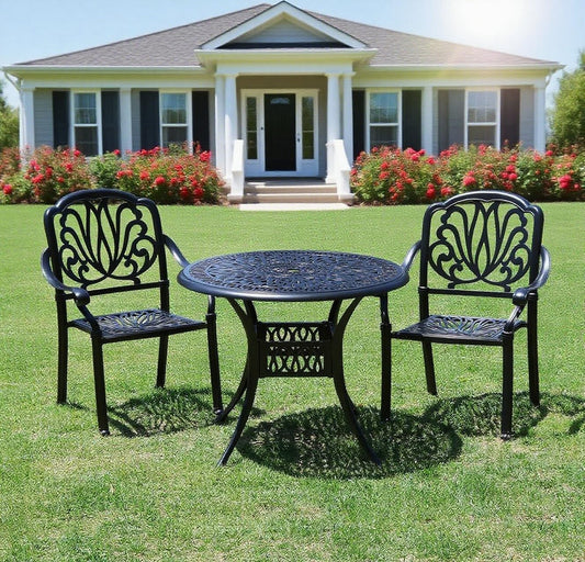 3 Piece Outdoor Bistro Set, All-Weather Patio Cast Aluminum Table and Chairs Set of 2 with 2.4" Umbrella Hole for Patio, Front Porch,Garden, Backyard, Balcony, Black