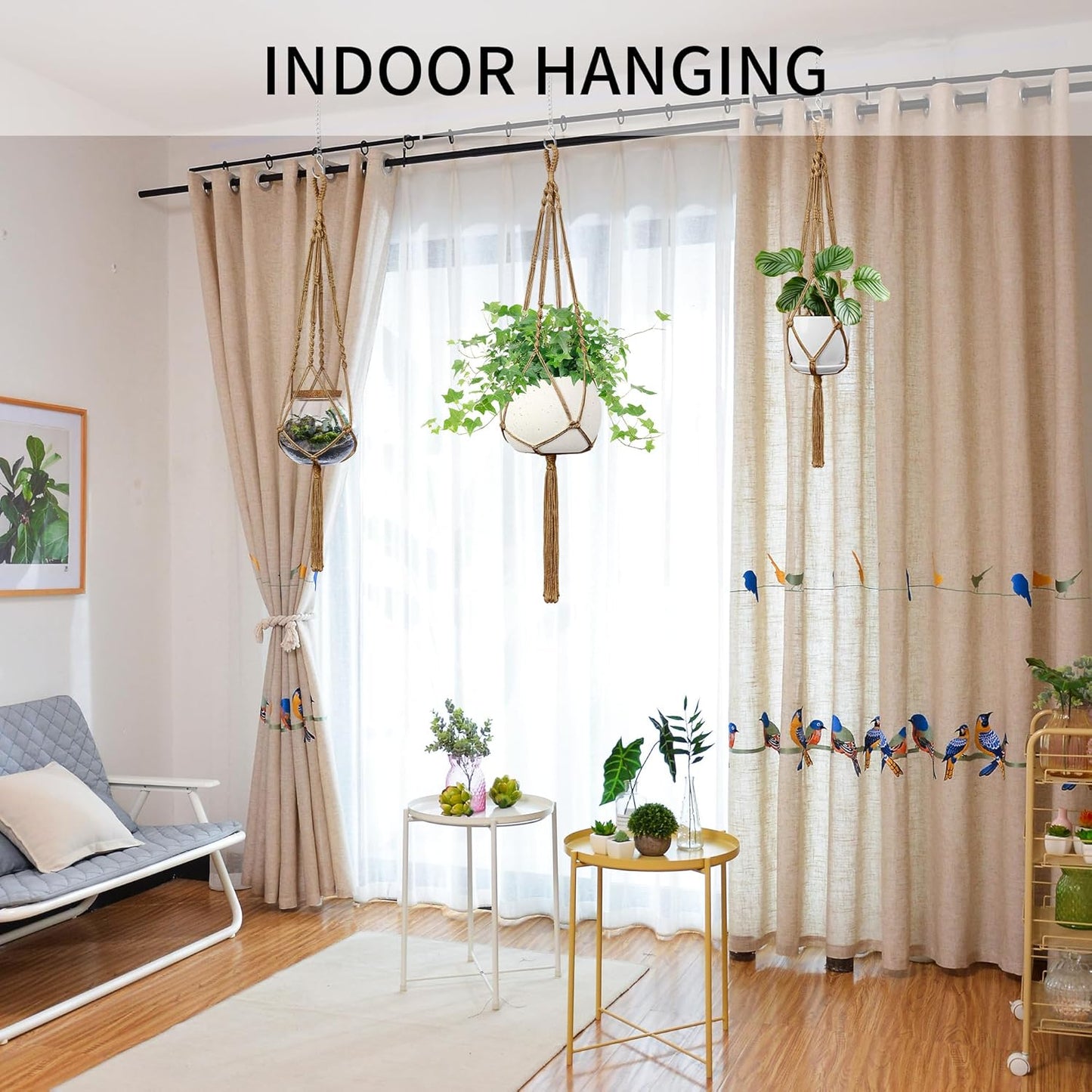 Macrame Plant Hanger, 34"/41"/46" 3 Sizes, Hanging Planters for Indoor Outdoor Plants, Flower Pot Holder with Wood Beads & Tassels for Boho Home Decor, 3 Pack, Brown