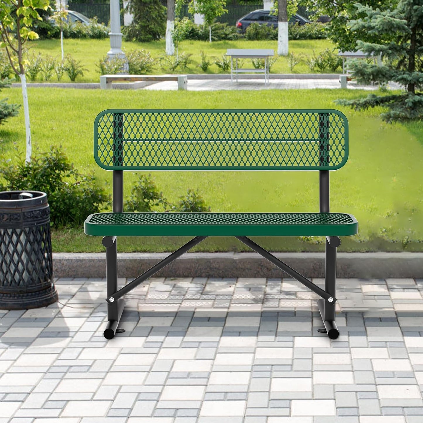 4/6/8 Feet Park Bench for Outside Heavy Duty Metal, Garden Benches Outdoor Bench with Backrest & Portable Frame, for Shopping Malls Stores Parks Patios Decks, Green