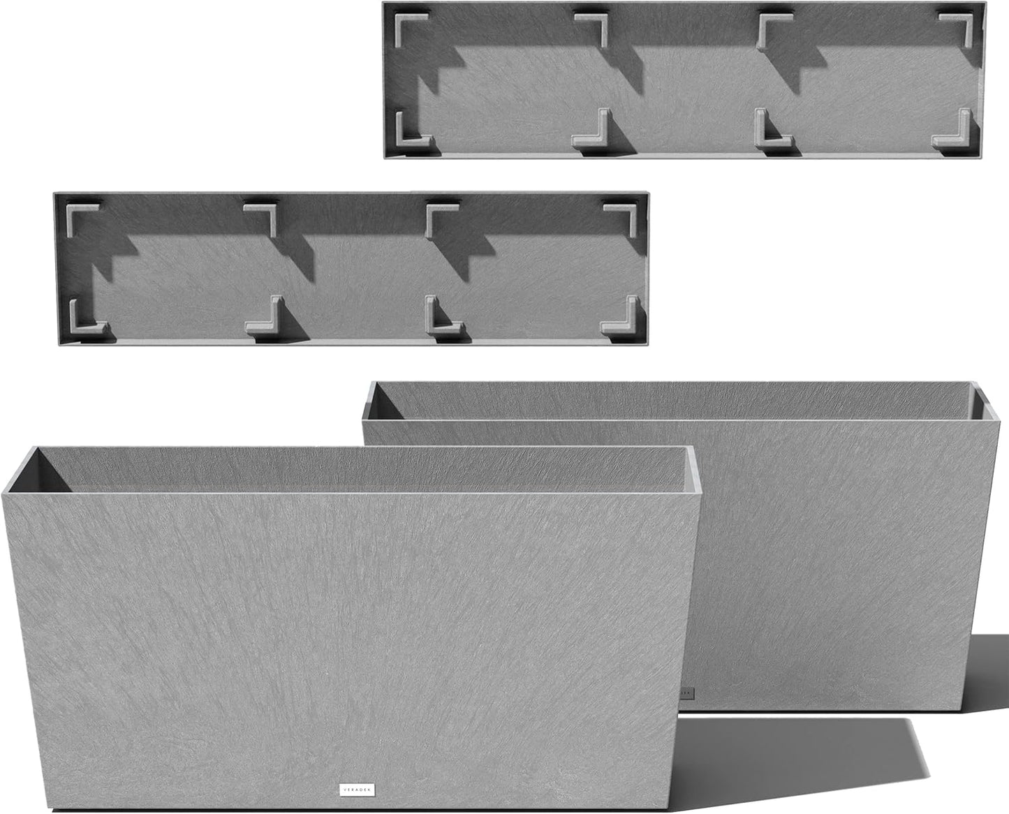 Veradek Midori Long Trough Planter (Light Grey, 39 inch - 2 Pack with 2 Saucer Trays)