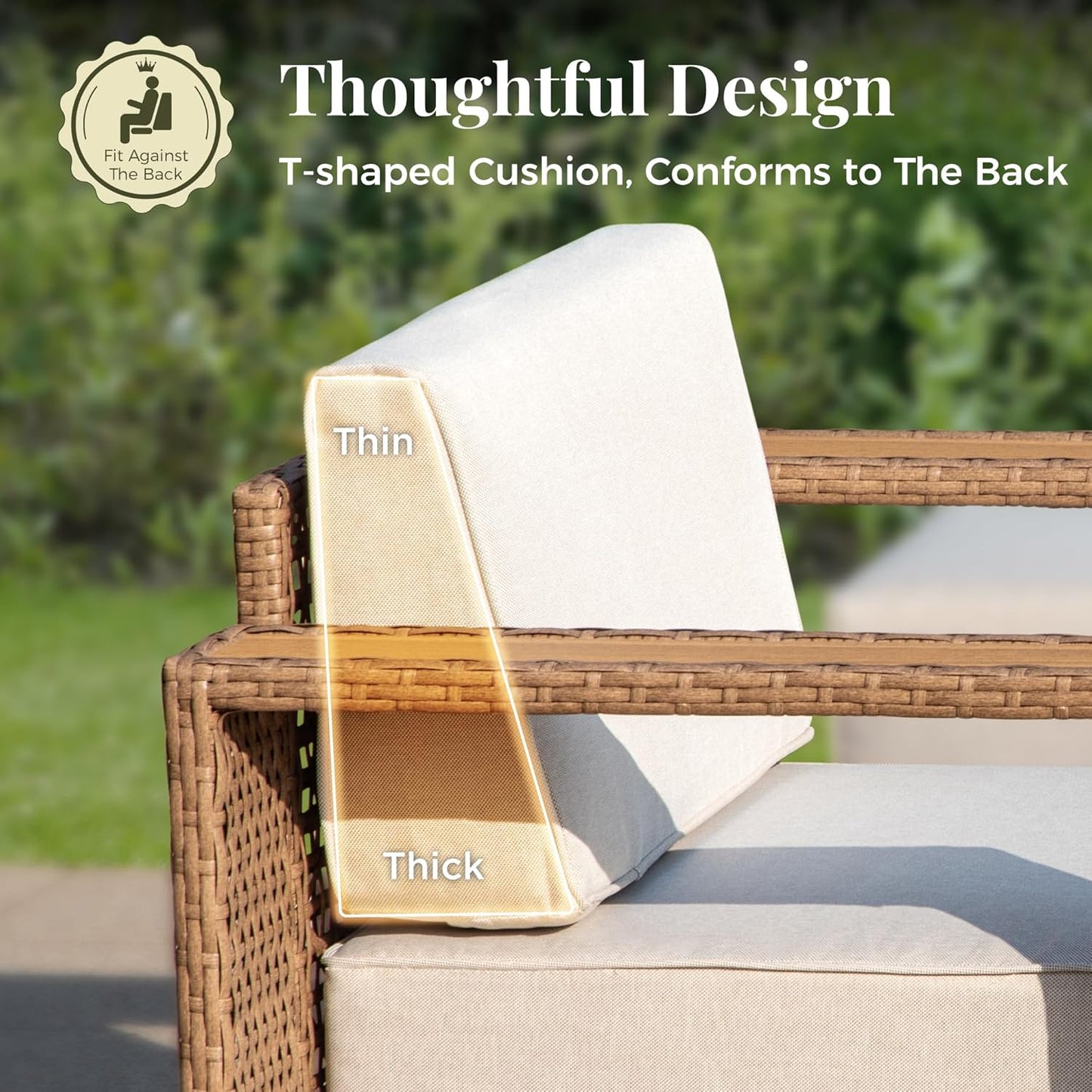 Outdoor Patio Furniture Set, 5 Piece Outdoor Rattan Wicker Sofa Couch, Conversation Set with 2 Single Sofa, 2 Armchairs and Coffee Table for Deck Backyard Lawn