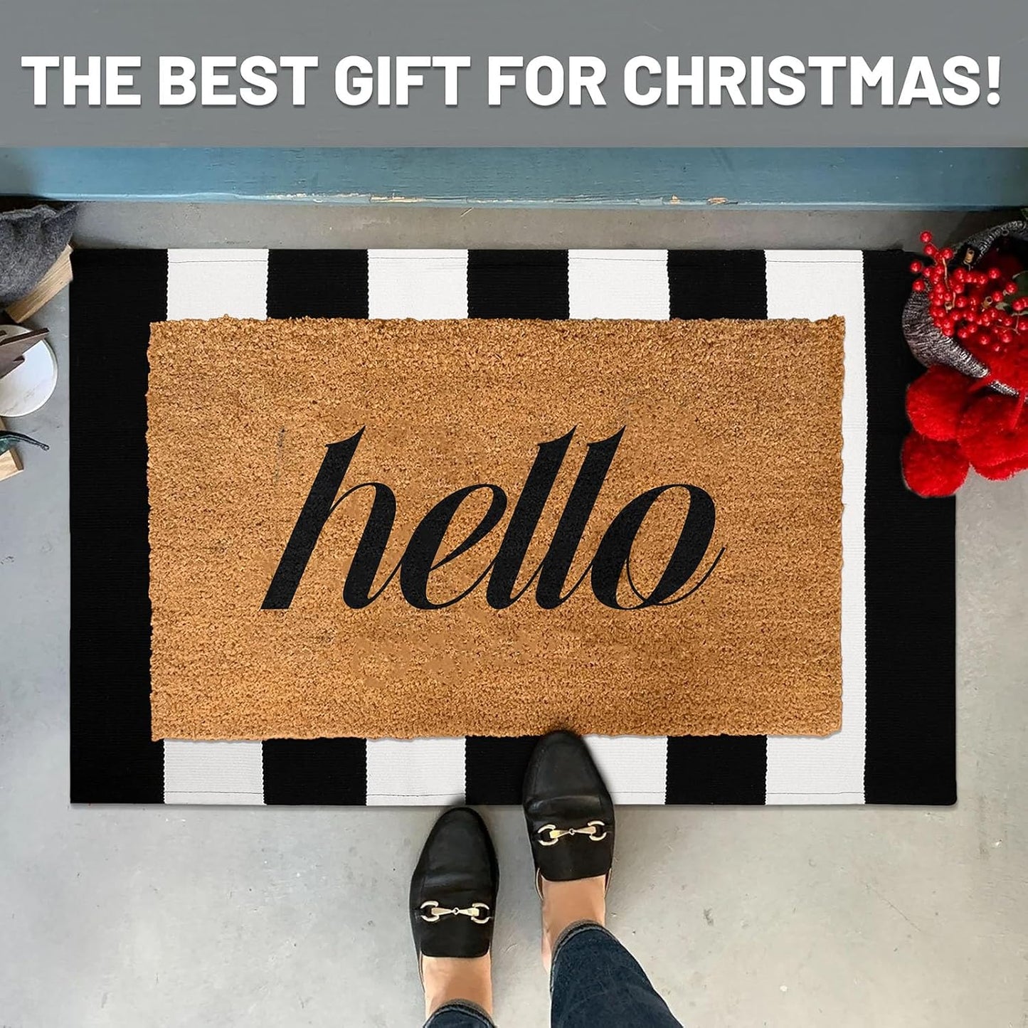 IOHOUZE Black White Striped Rug -24" x36“ Front Door Mats Outdoor,Washable Rug for Front Porch Decor,Spring Summer Welcome Mats Outdoor Indoor, Doormat for Farmhouse/Entryway/Home Entrance