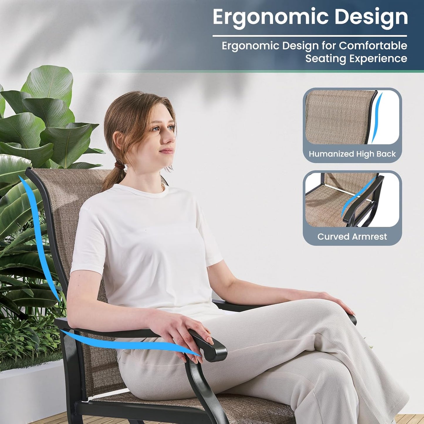 Amopatio Patio Swivel Chairs Set of 4, Outdoor Swivel Rocker Dining Chairs with All Weather Textilene High Back & Metal Frame, for Backyard Deck Lawn, Brown