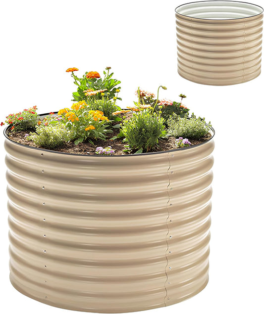 Epic Gardening 5-in-1 Modular Galvanized Raised Garden Bed Kit, 30" Short Metal Planter Box, Durable Aluzinc Steel Raised Garden Bed Outdoor for Vegetables, Herbs, Flowers & Fruits - Round Light Clay