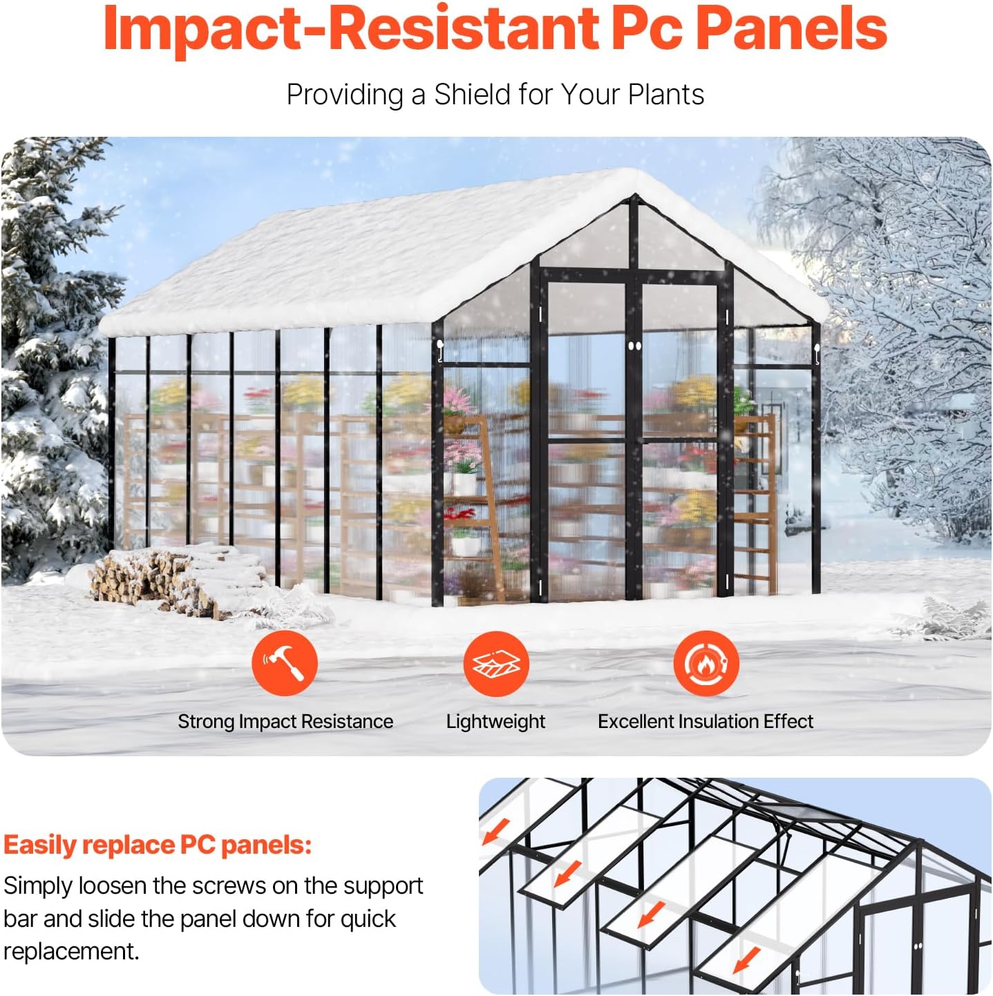 VEVOR Polycarbonate Greenhouse, 8 x 14 Ft, Outdoor Greenhouse with 2 Vent Windows, Pavilion Styled Greenhouse with Hinged Door, Aluminum Large Walk-in Greenhouse Kit for Outside Garden Backyard