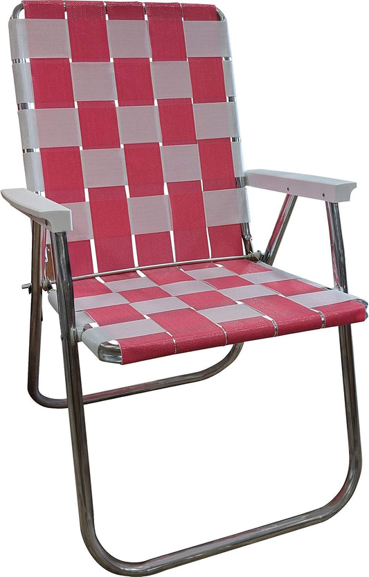 Lawn Chair USA Folding Aluminum Outdoor Patio Lawn Chair | Heavy-Duty Webbed Chairs for Camping, Sports, Beach, Yard & Tailgating | Lightweight Portable | Classic - Pink/White