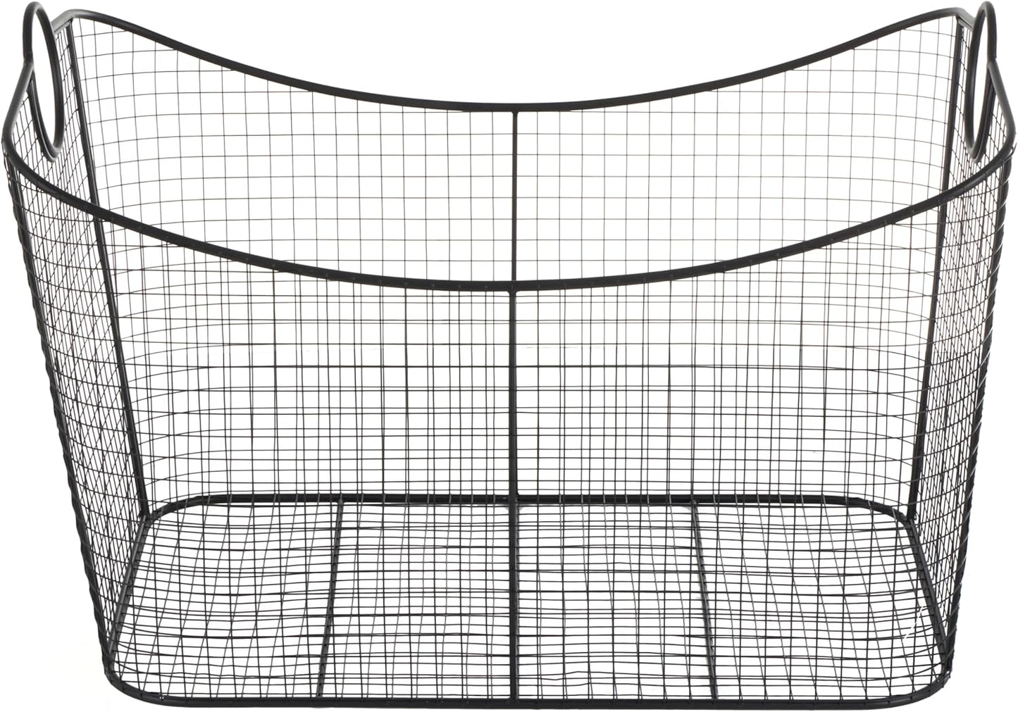 Deco 79 Metal Large Open Frame Wire Grid Storage Basket with Curved Sides and Ring Handles, 30" x 20" x 20", Black