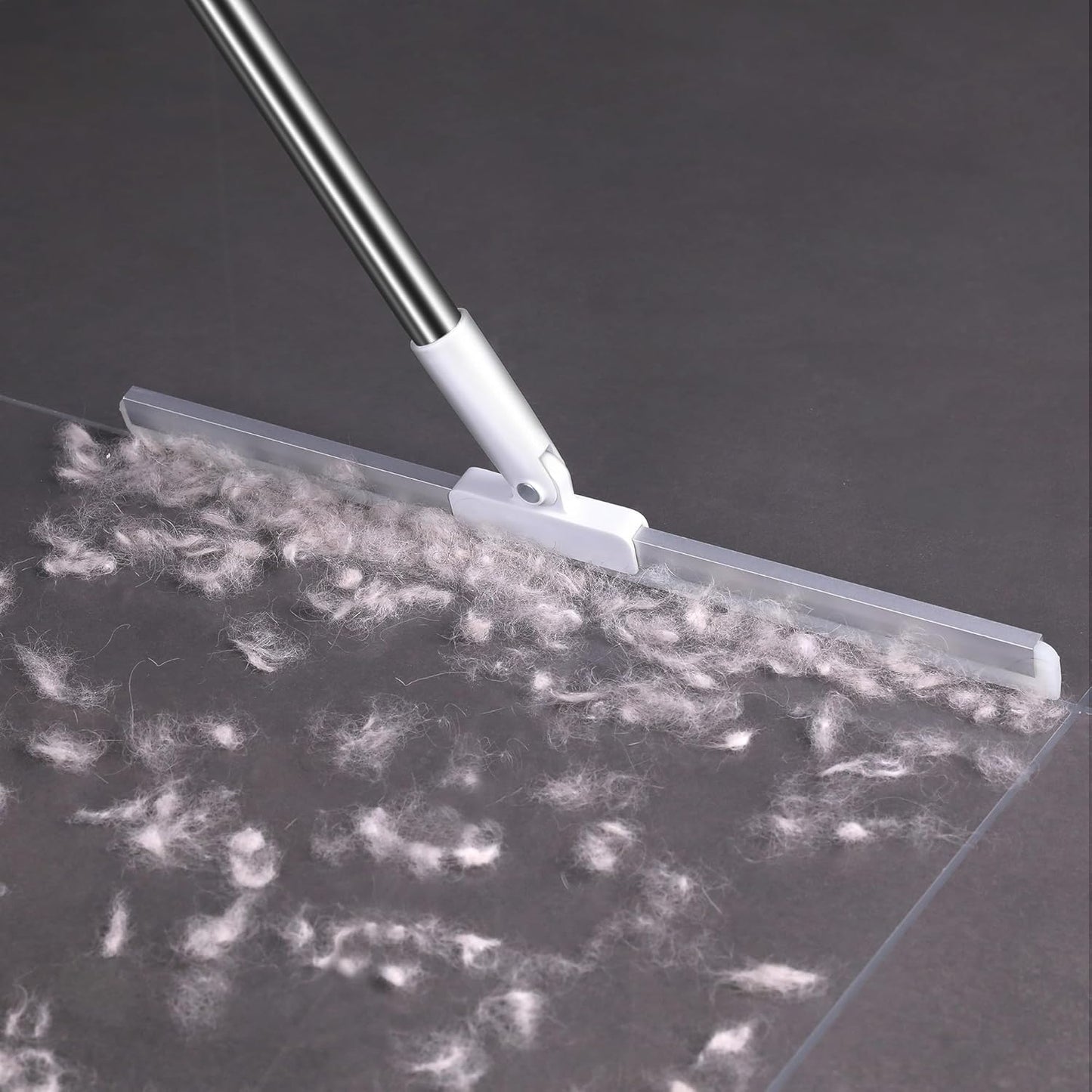 Floor Squeegee with 65" Long Handle, 180° Rotating Silicone Head, Pet Hair & Water Remover, Squeegee Broom for Shower, Tile, Garage, Concrete & Pool Cleaning