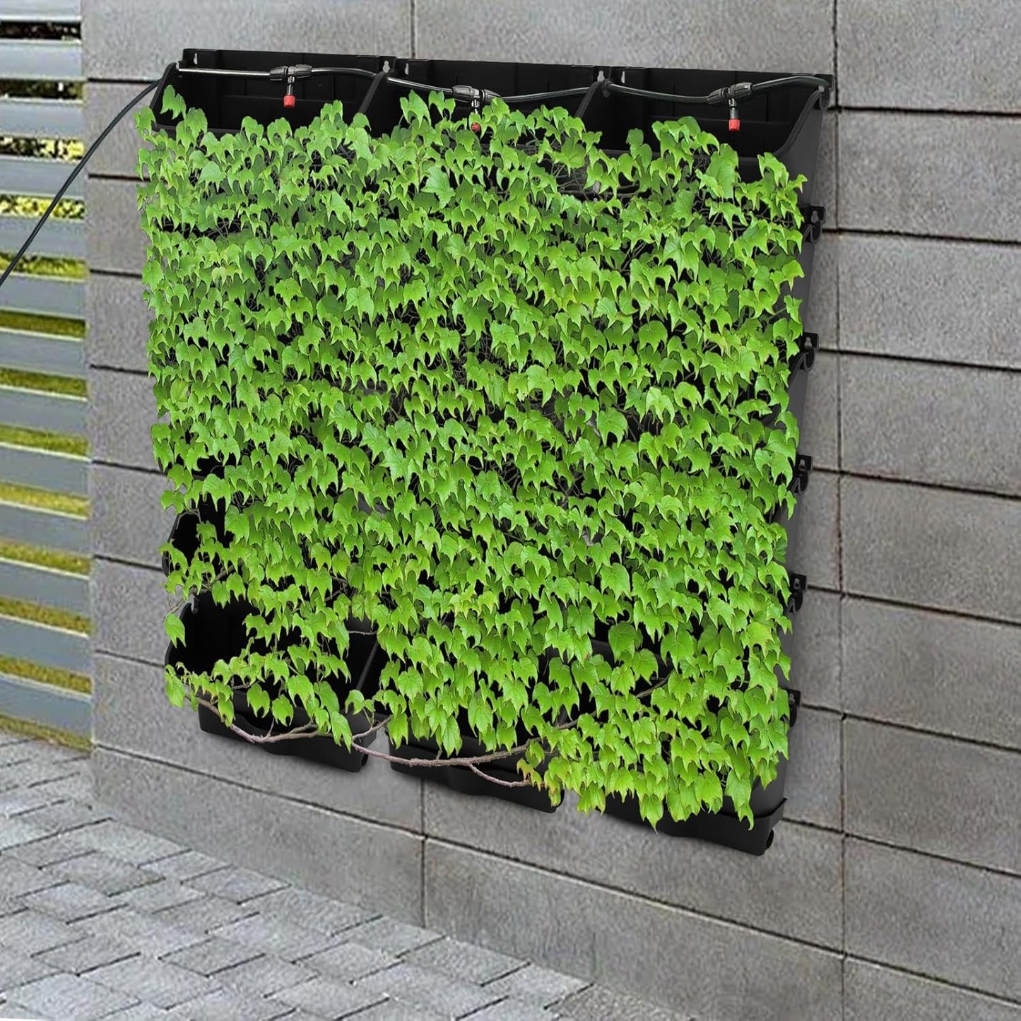 Self-Watering Wall-Mounted Planter, Vertical Wall Planter 18 Pots Vertical Living Wall Planter Indoor Plant Grow Pots w/Timer&Long Hose, Plant Flower Pot Holder for Flowers Vegetables (Black)