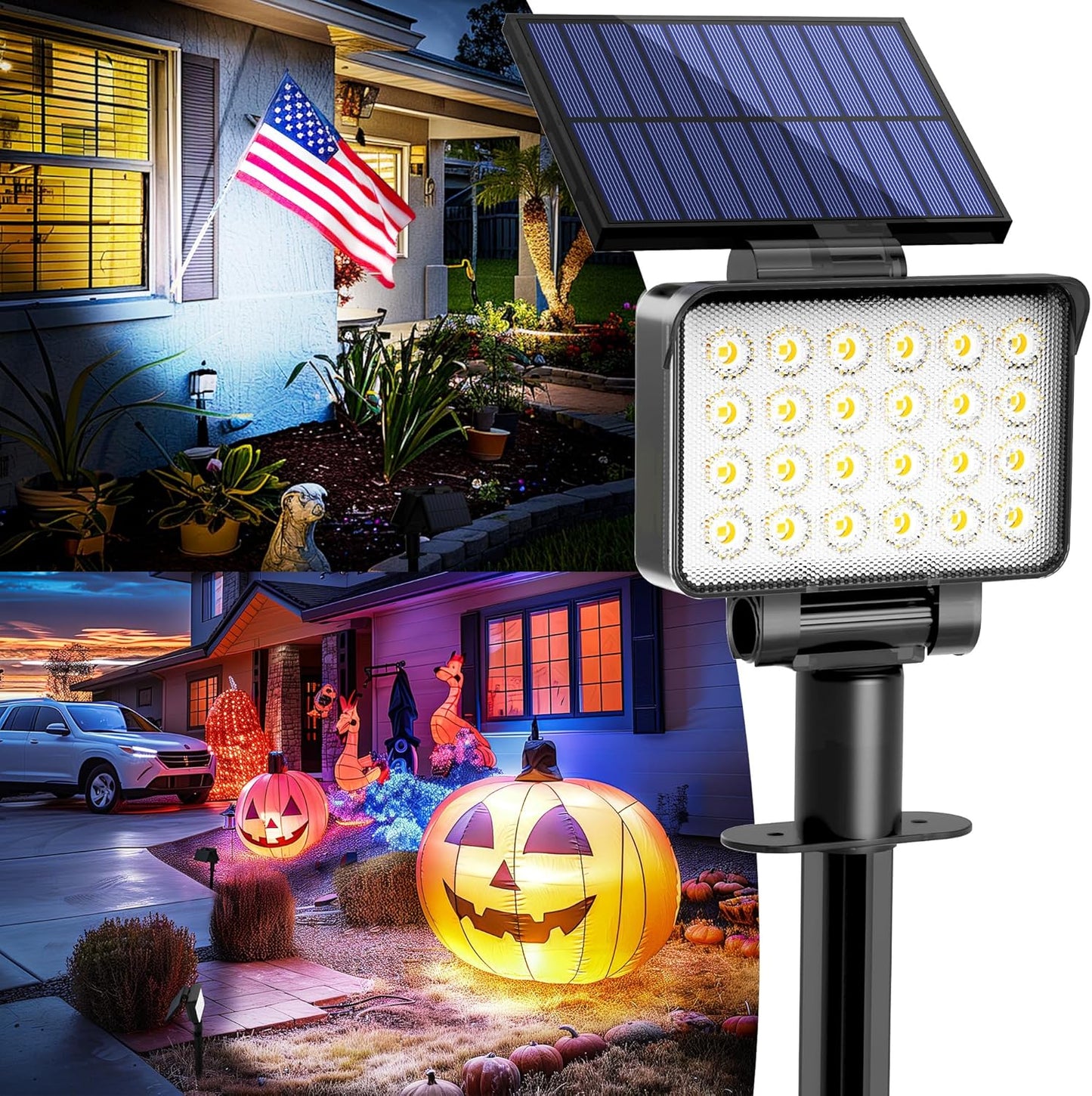 Solar Spot Lights Outdoor Waterproof for Flag, Tree, House, Garden, Yard, Landscape Spotlights for Accent Uplighting Halloween Christmas Decorations-6 Pack