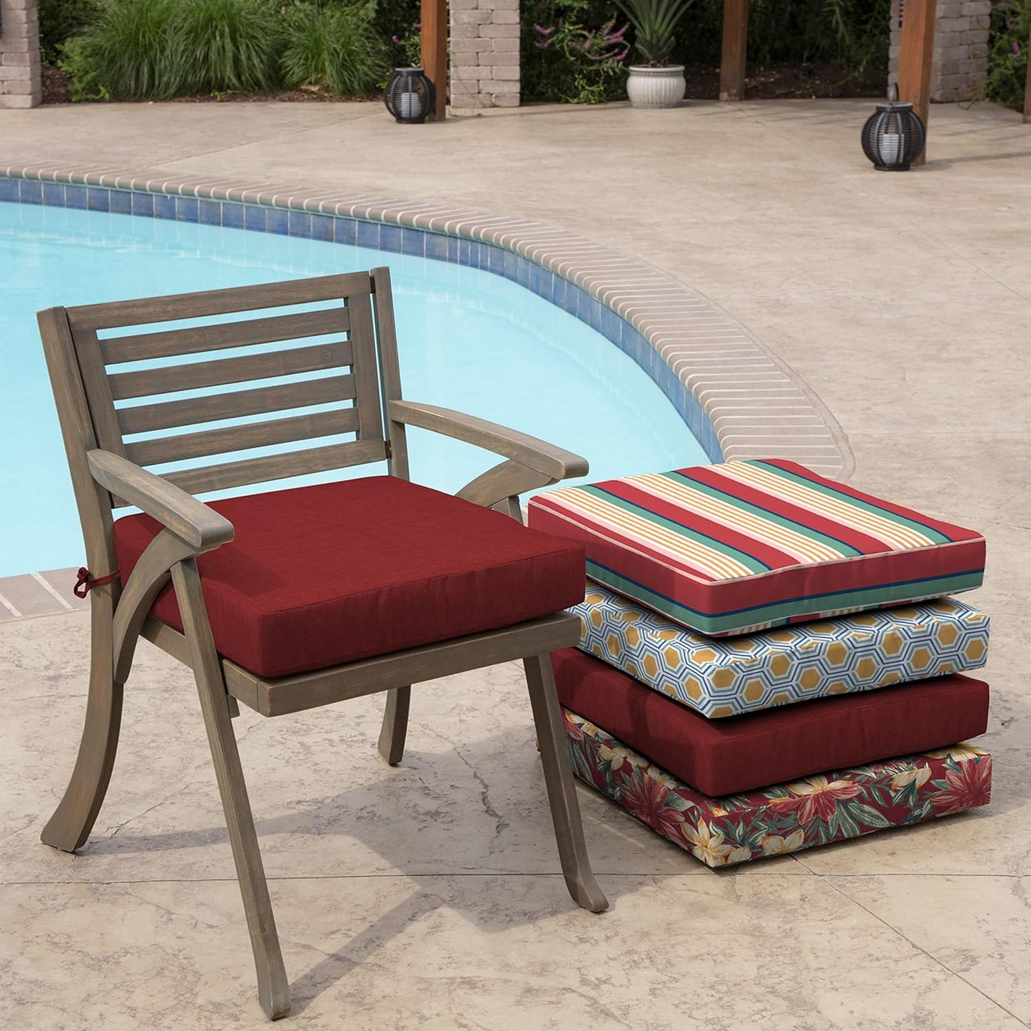Arden Selections Outdoor Wicker Chair Cushion, 20 x 18, Rain-Proof, Fade Resistant 21 x 21, Ruby Red Leala (Pack of 4)