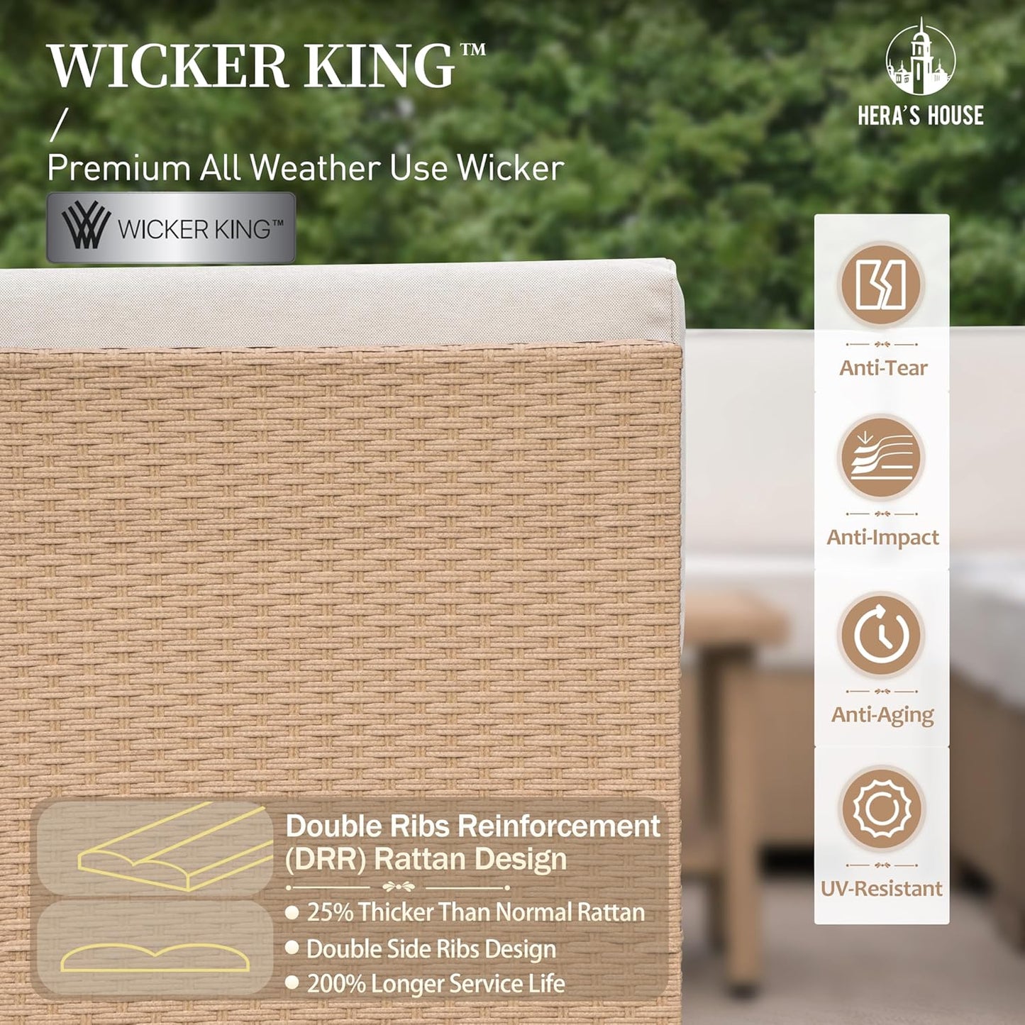 HERA'S HOUSE 6 Piece Patio Furniture Set, Outdoor Sectional Wicker Sofa with 44" Coffee Table, 5.5" Thick Waterproof Cushion All Weather 5 Seats Modular Conversation Couch Set for Garden Deck Backyard