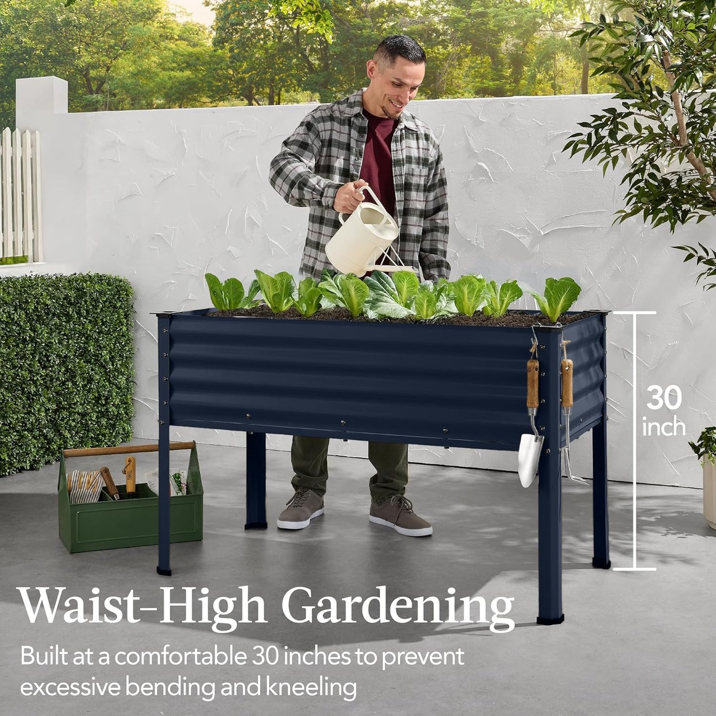 Best Choice Products 48x24x30in Galvanized Raised Garden Bed, Metal Elevated Planter Box, Vegetable Garden for Backyard, Patio, Balcony - Navy Blue