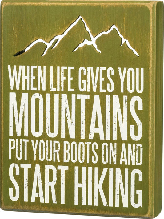 Primitives by Kathy 29806 Distressed Green Box Sign, 6 x 8-Inches, Start Hiking