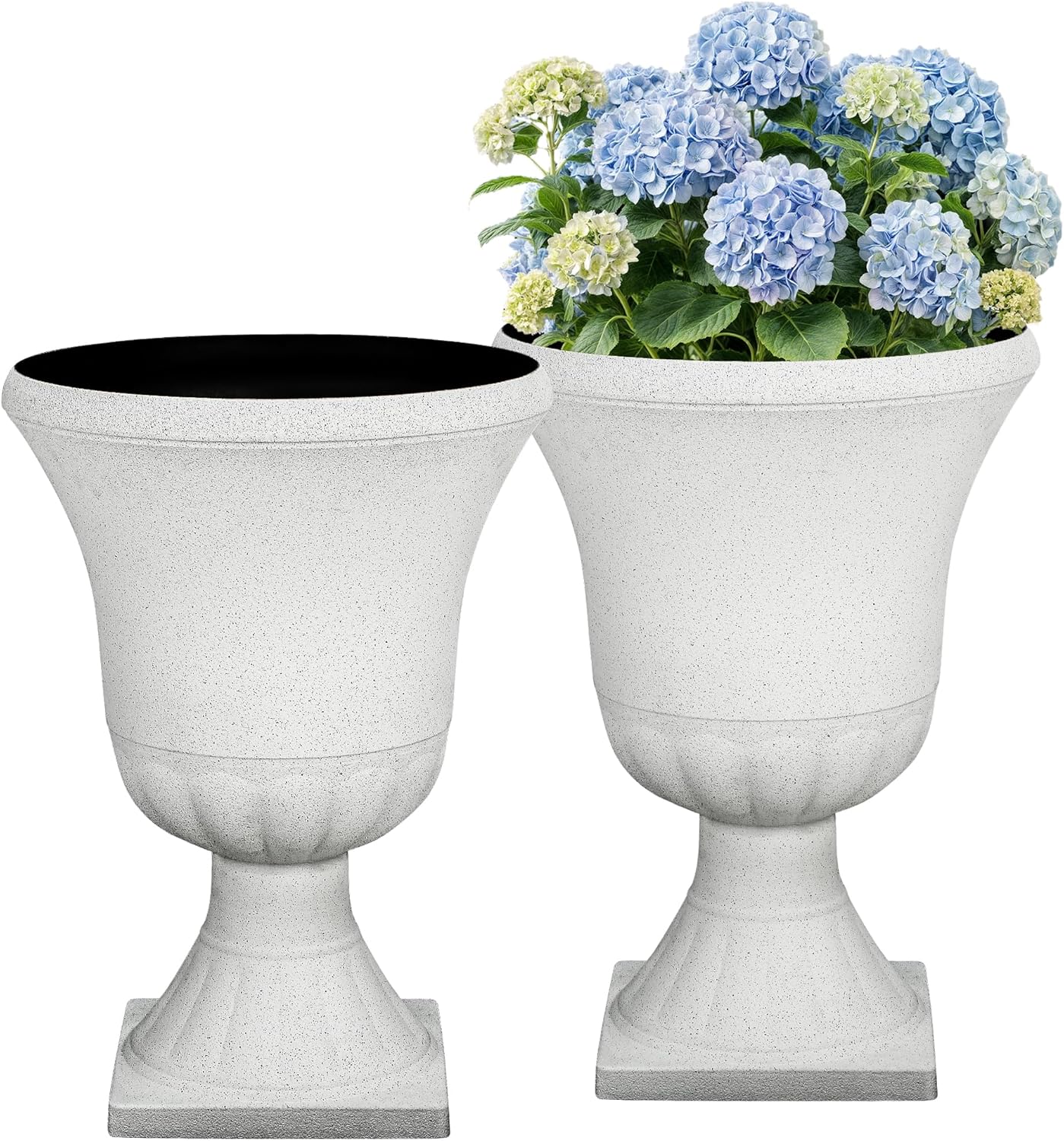 22" H Urn Tall Planters, 2-Pack Large Flower Pots for Indoor Outdoor Use, Elegant White Terrazzo Weather-Resistant Pot Containers for Garden Patio Yard Balcony Entryway or Home Décor, KD Base