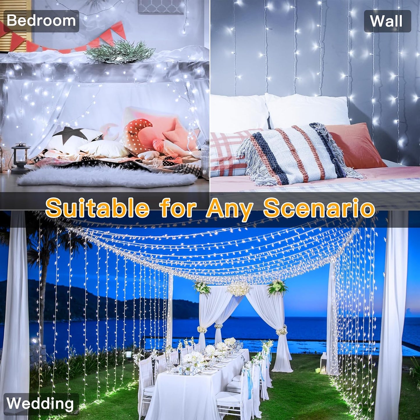 Ollny Christmas Lights Outdoor 400LED 131FT, Cool White Fairy Lights with Remote 3 Timer, Plug in 8 Modes String Lights for Bedroom Indoor Outside House Party Xmas Decorations