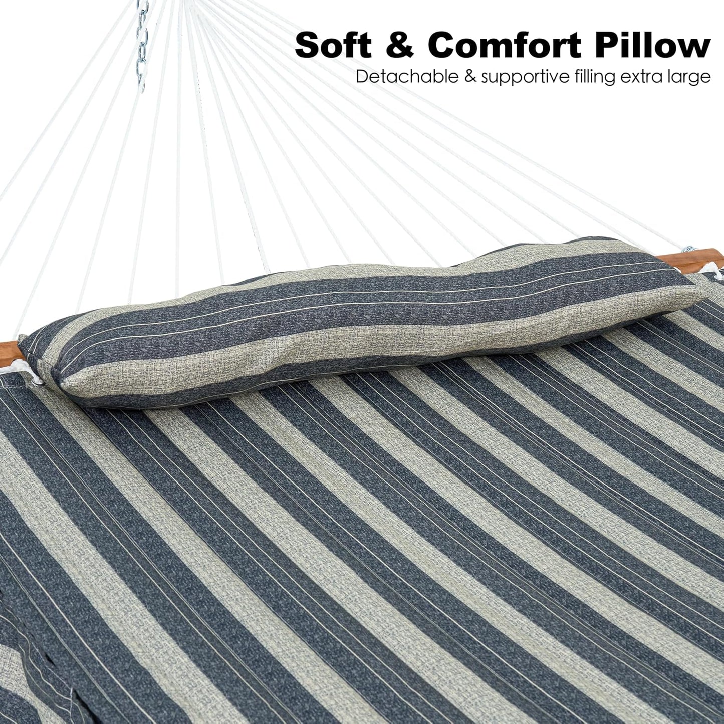 2 Person Hammocks for Outside, Double Quilted Fabric Outdoor Hammock with Spreader Bar, Large Removable Pillow, Storage Pockets, Carabiners, Max 475 lbs Capacity (Slate Grey)