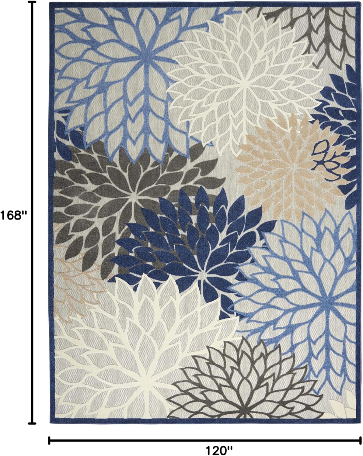 Nourison Aloha Indoor/Outdoor Blue/Multicolor 10' x 14' Area Rug, Tropical, Botanical, Easy Cleaning, Non Shedding, Bed Room, Living Room, Dining Room, Deck, Backyard, Patio (10x14)