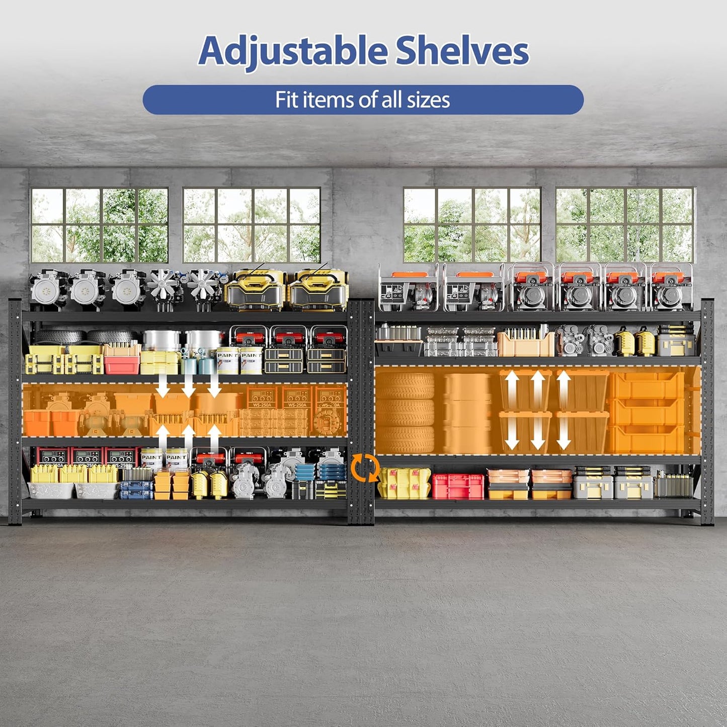 5000LBS Storage Shelves, 71" W Heavy Duty Garage Shelving Unit, Adjustable Industrial Shelving, 4 Tier Metal Shelving for Garage, Supermarket, Warehouse, 71" W x 24" D x 70" H
