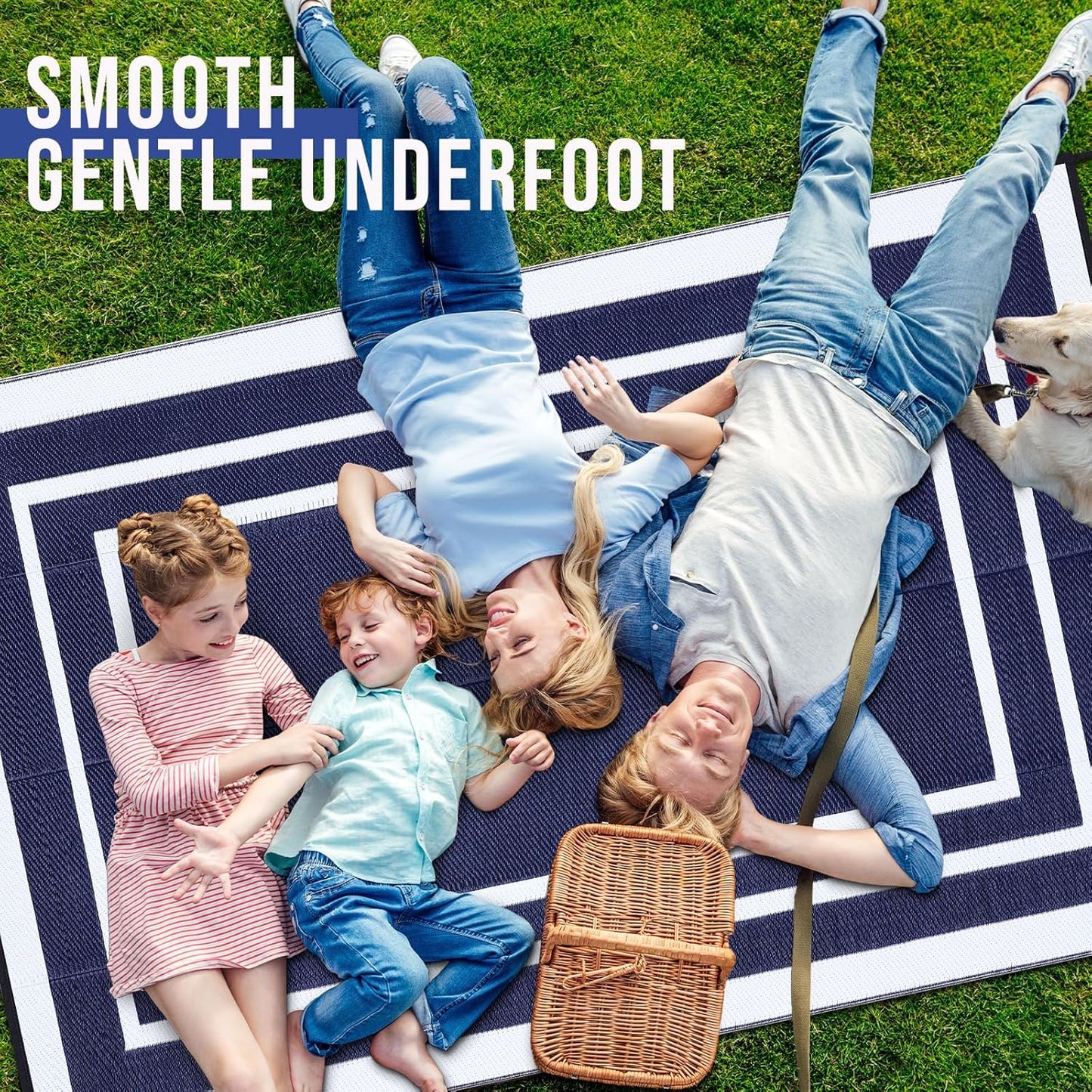 OLANLY Outdoor Rug 6x9 ft Waterproof, Reversible Outdoor Plastic Straw Rug, RV Mat, Indoor Outdoor Carpet Clearance for Patio, Camping, Balcony, Deck, Backyard, Navy & White