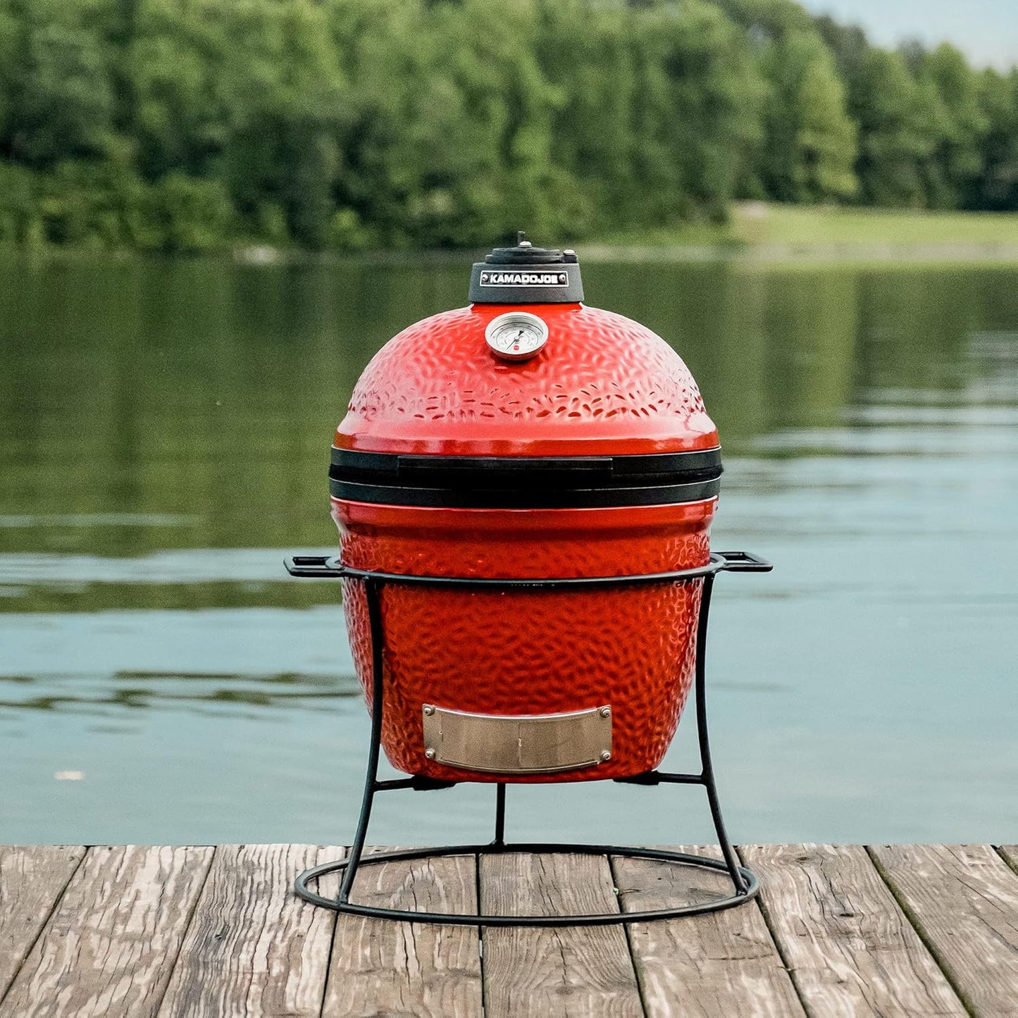 Kamado Joe KJ13RH 13.5 inch Portable Charcoal Grill, Blaze Red - Includes KJ15080420 Grill Cover, Black & Cast Iron Sear Plate (KJ15090620) for Classic Joe and Joe Jr Grills
