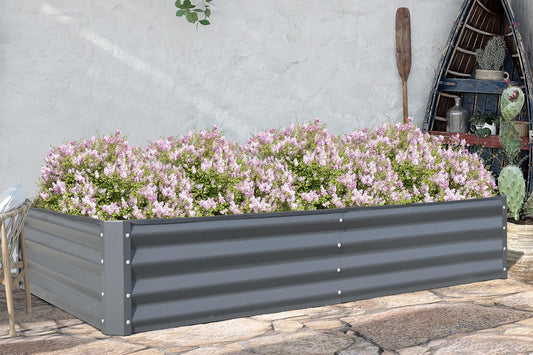 Domi Galvanized Raised Garden Bed, Outdoor Planter Garden Boxes Large Metal Planter Box for Gardening Vegetables Fruits Flowers, Dark Grey(8x4x1ft)