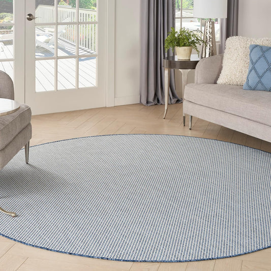 Nourison Home Courtyard 8' x Round Ivory Blue Fabric Modern Area Rug (8' Round)