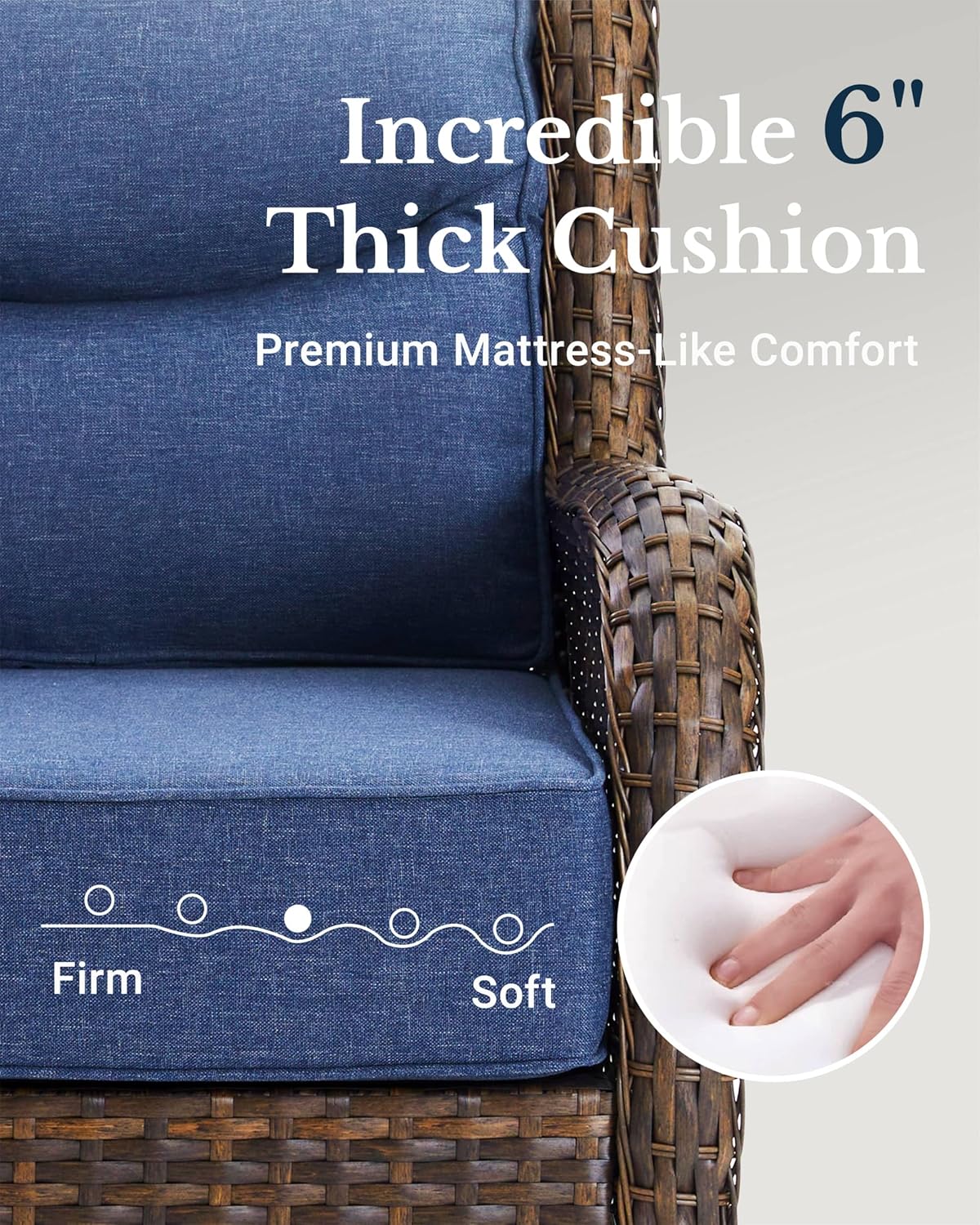 HILLGA Luxury Patio Furniture Set with 6-inch Thick Cushion, Outdoor Couch and High Back Swivel Rocker Patio Chairs, 10PCS Wicker Conversation Set for Deck Yard and Poolside, Blue (V2)