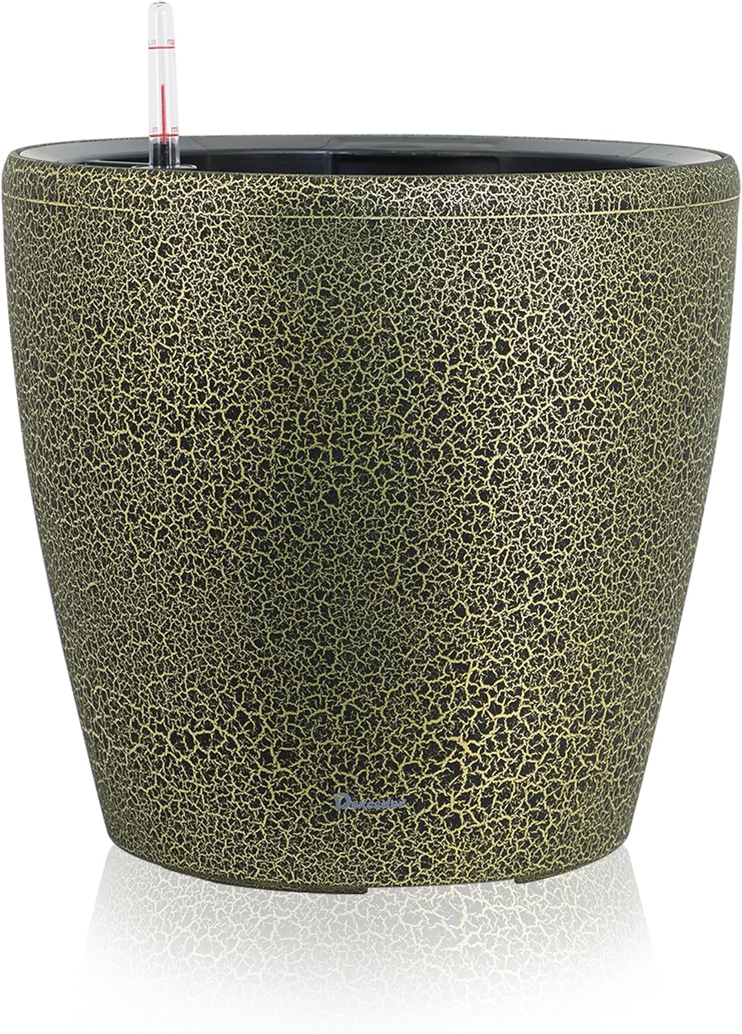 Dexceder 18x17 Self Watering Planter with Wheels Indoor Outdoor, Inner Pot Design, Thickened Large Floor Standing Flower Plant Pot with Water Level Indicator (Black Gold Crackle)