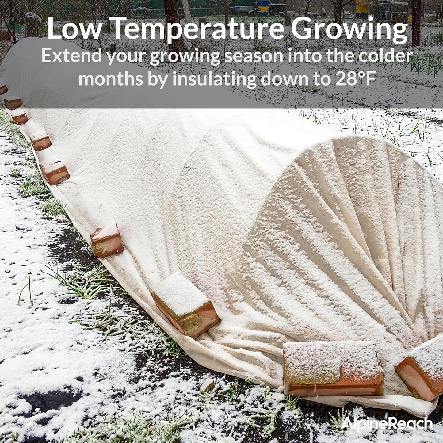 AlpineReach Plant Covers Frost & Sun Protection 10 x 30 ft - Thick 1.2 oz/yd² Freeze Blanket to Low 28 °F Temperatures Floating Row, Garden Fabric Material, Protect in Winter Cold, Gardening Down