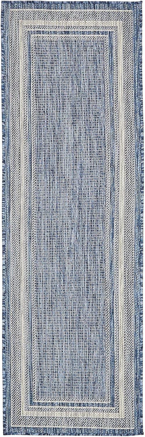 Unique Loom Outdoor Border Collection Area Rug - Soft Border (2' x 6' 1" Runner, Blue/ Ivory)