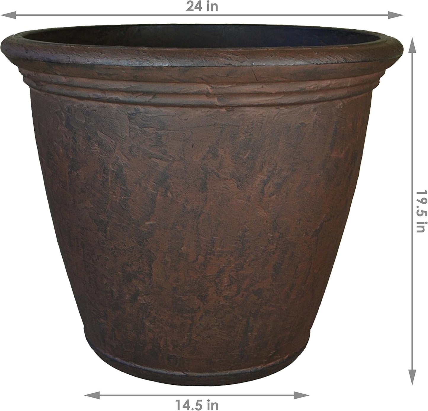 Sunnydaze 24-Inch Anjelica Large Plastic Pot for Plants - Outdoor Polyresin Round Planter with Drillable Drainage Holes - Rust - 2pk